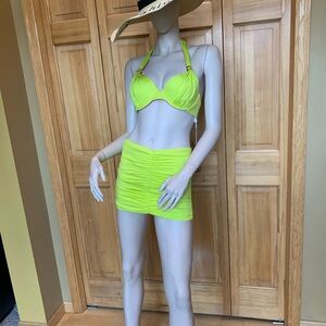 NWT A.CHE Swim Small 2 Peice Skirted Bottom Push-up Halter Top Limonade #205
